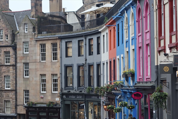 Victoria Street, the curved, painted shopfronts